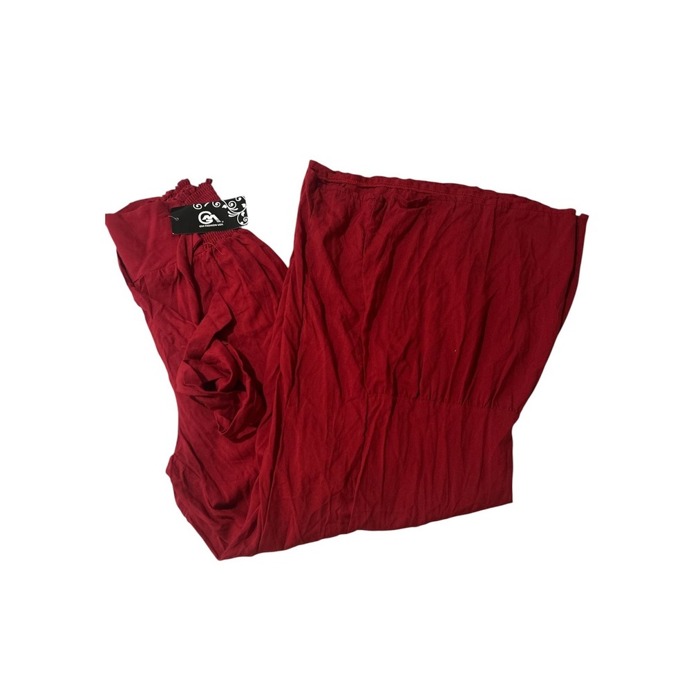 GM Fashion USA Red Smocked Waist Wide Leg Palazzo Pants Viscose One Size NEW‎